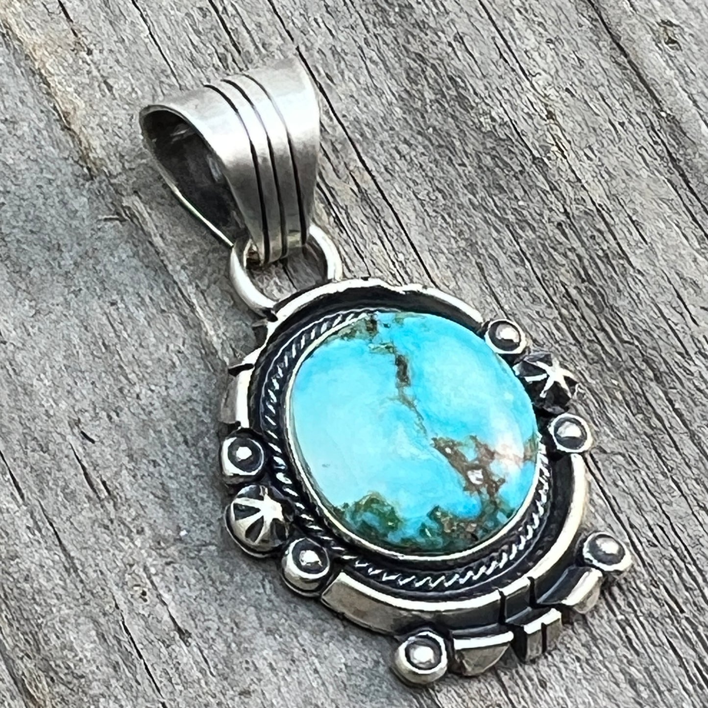 Kingman Turquoise pendant sterling silver Marita Benally Navajo 733