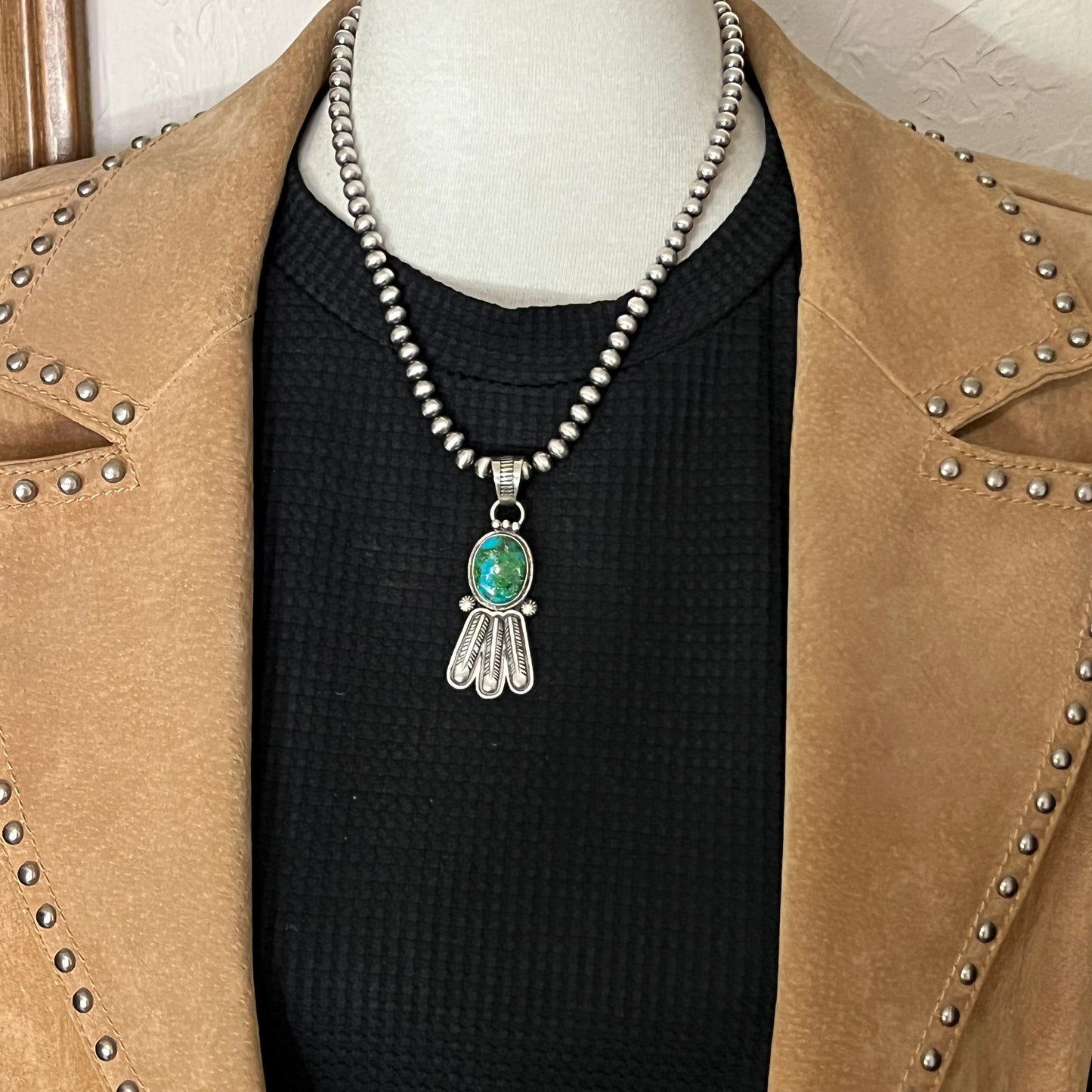 18" Sonoran Turquoise necklace sterling silver 6mm bead Verley Betone Navajo 774