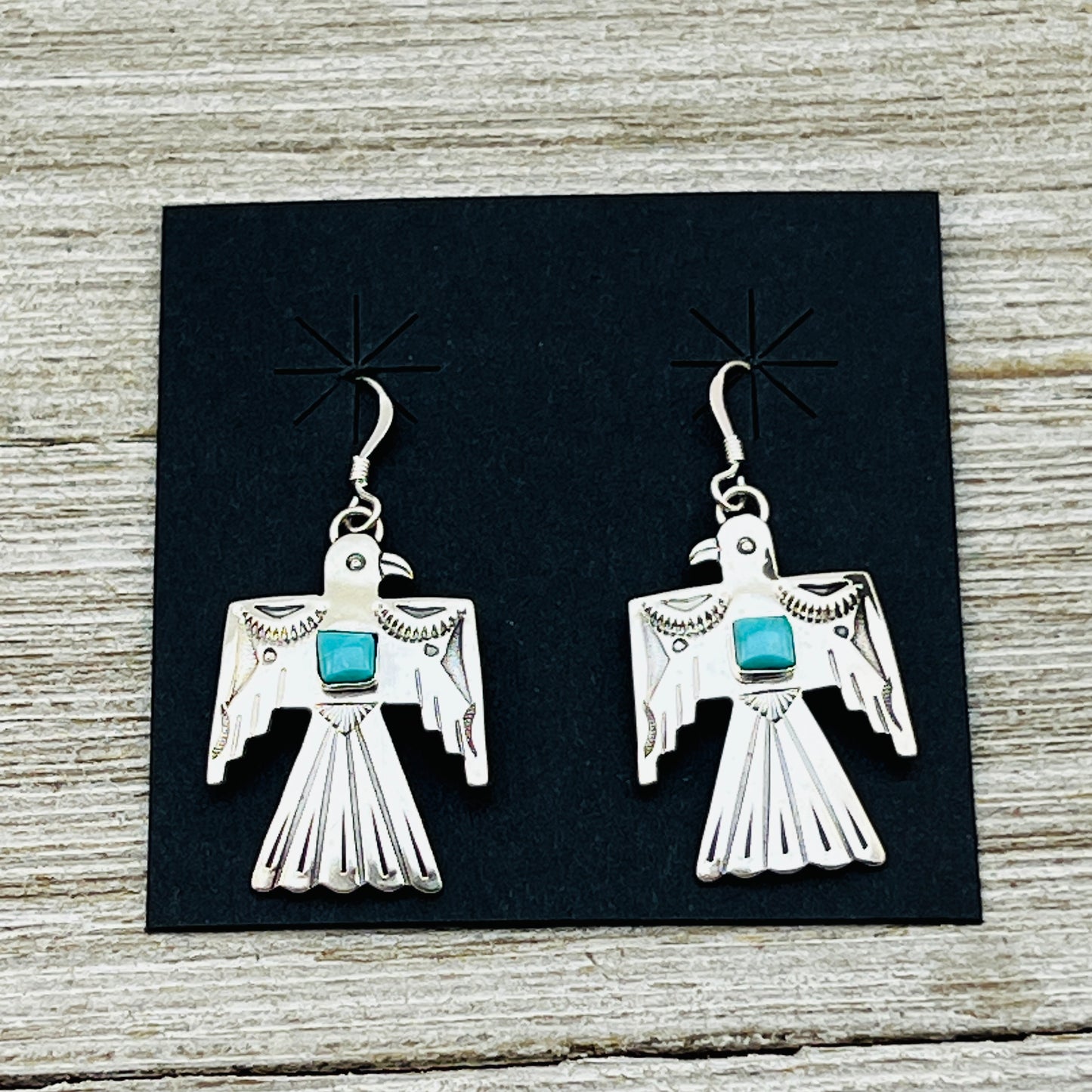Turquoise Thunderbird Earrings Jeremy Delgarito Navajo sterling silver signed ER20
