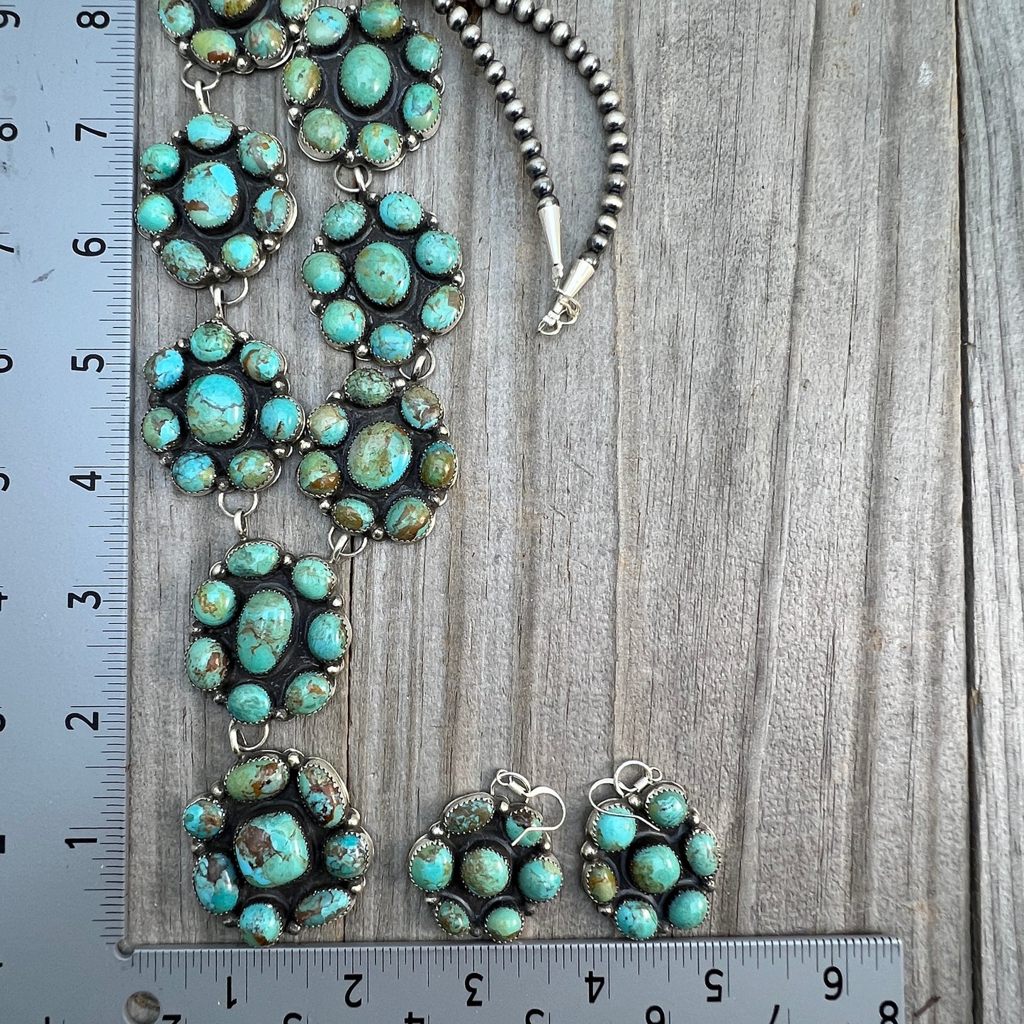 22" Lariat Kingman turquoise cluster necklace Jolene Begay Navajo handmade 732