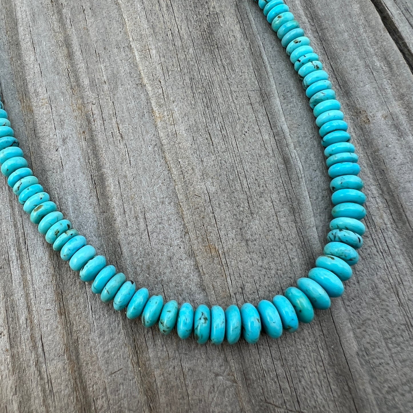 19" blue Turquoise graduated rondelle bead necklace choker Doreen Jake Navajo 779