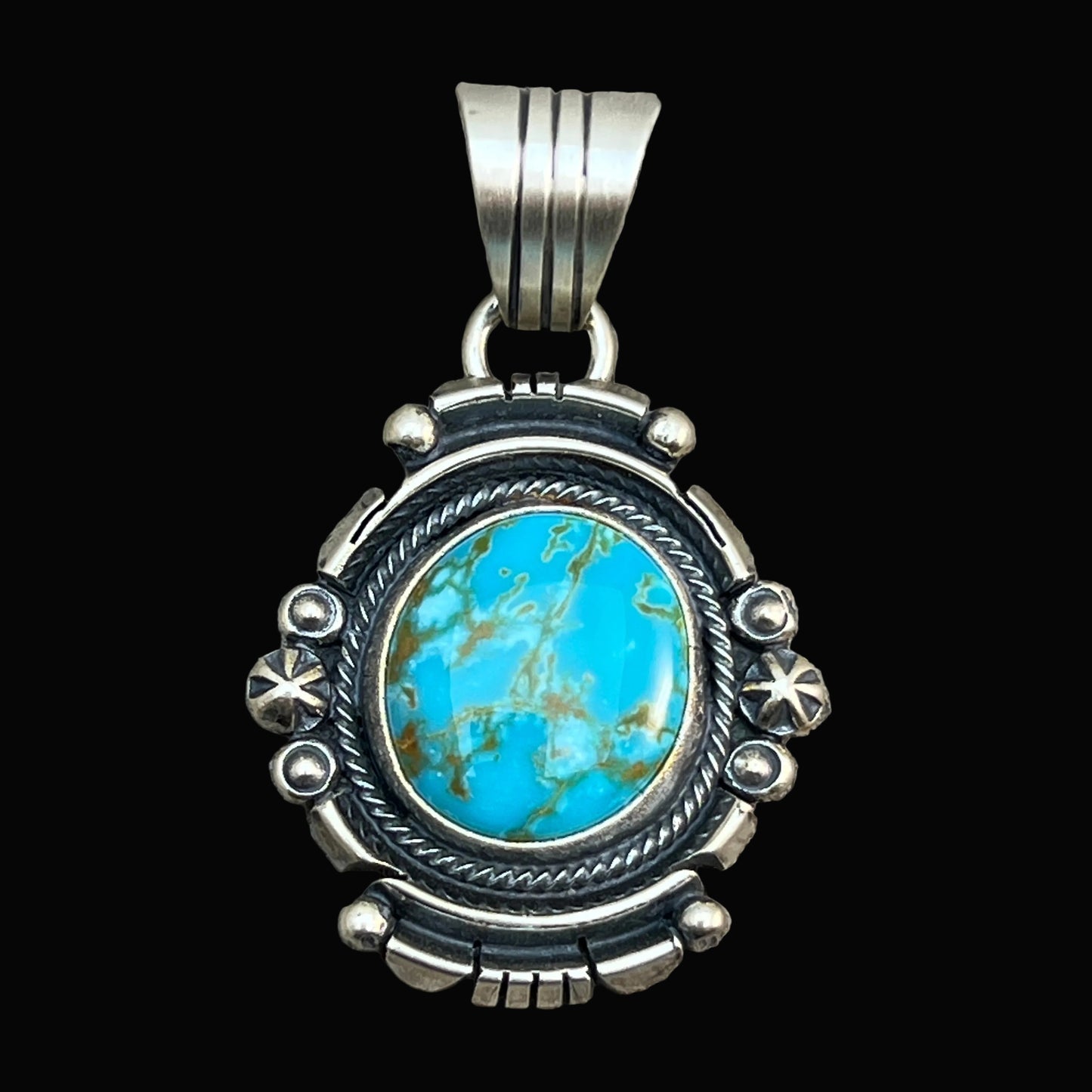 Kingman Turquoise pendant sterling silver Marita Benally Navajo 742