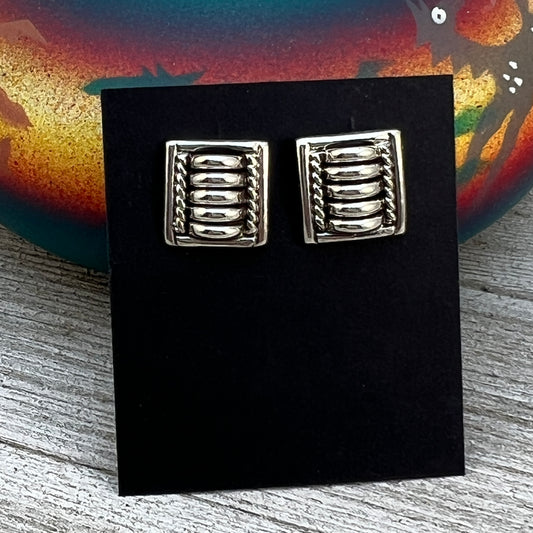 Modern Small Square post Stud Earrings Handmade by Navajo artist Thomas Tom Charley