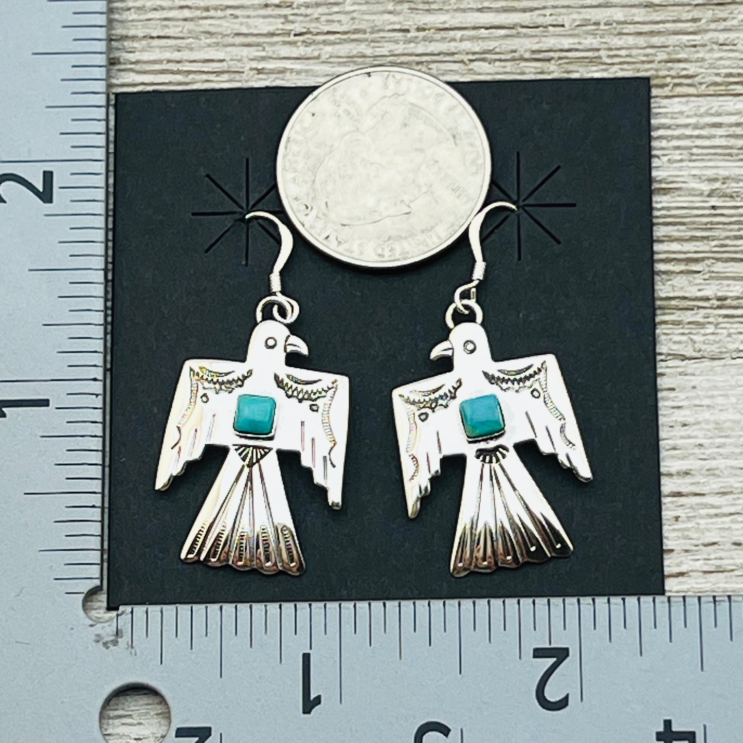 Turquoise Thunderbird Earrings Jeremy Delgarito Navajo sterling silver signed ER23