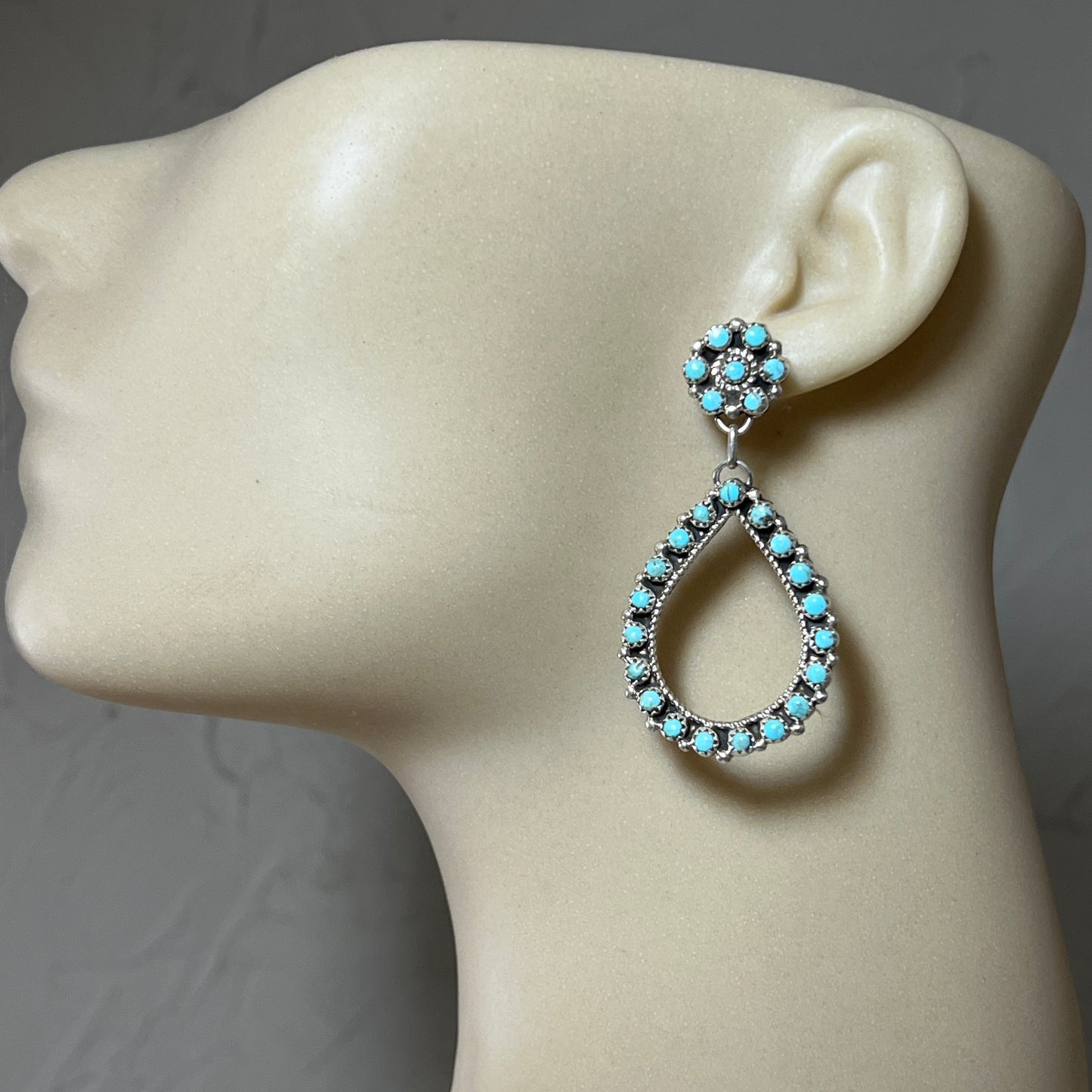 Blue Turquoise snake eye dot earrings sterling silver Falencia Yazzie Navajo handmade 709