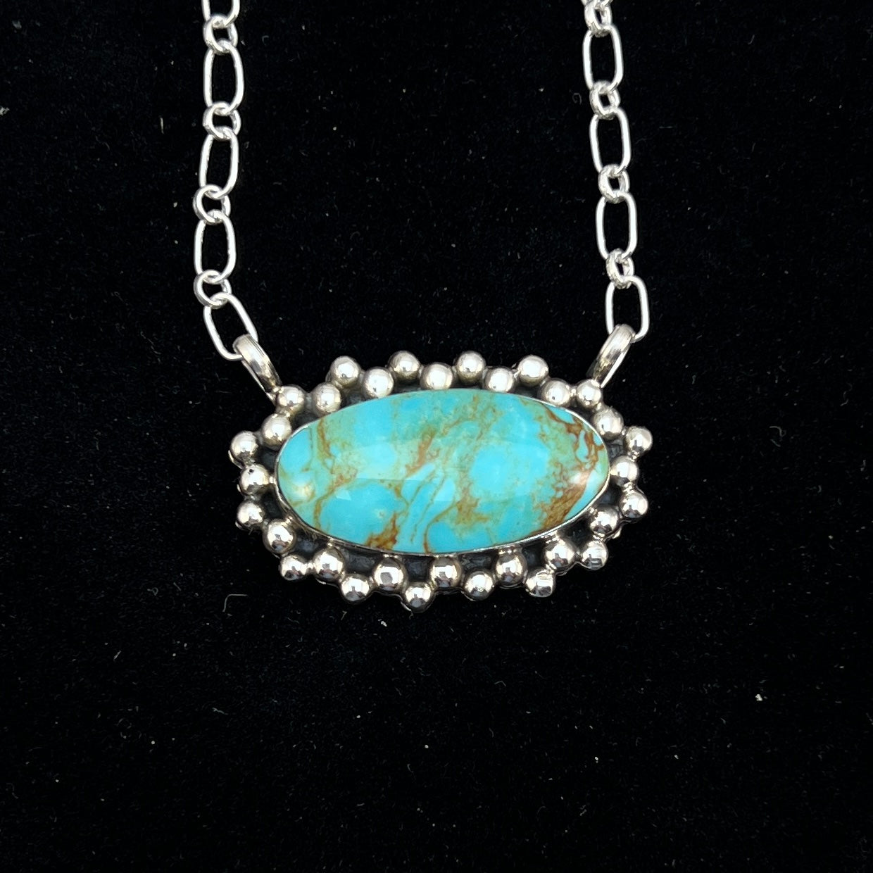 Kingman turquoise oval bar station necklace 3 sterling silver Gregg Yazzie