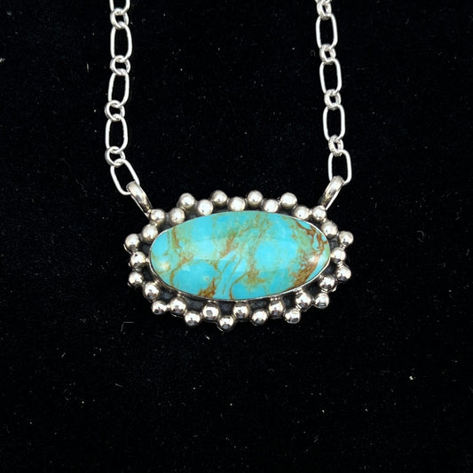 Kingman turquoise oval bar station necklace 3 sterling silver Gregg Yazzie