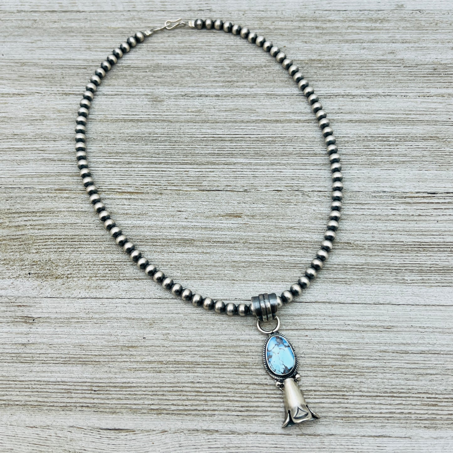 16" Golden Hills Turquoise Squash Blossom Necklace Sharon McCarthy Sterling silver NK8