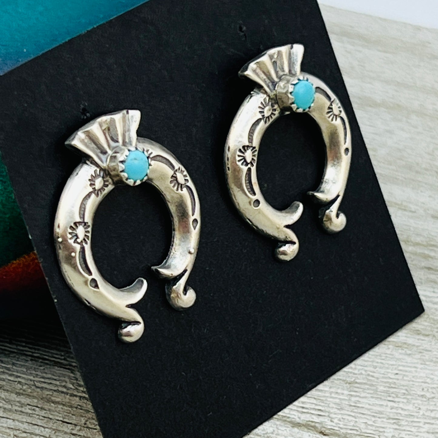 1" Turquoise Naja post earrings sterling silver Adrienne Gordon Navajo ER62