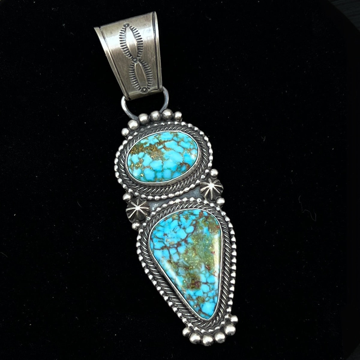 Blue Kingman Turquoise Pendant 7 Navajo handmade Sterling Silver Tom Lewis