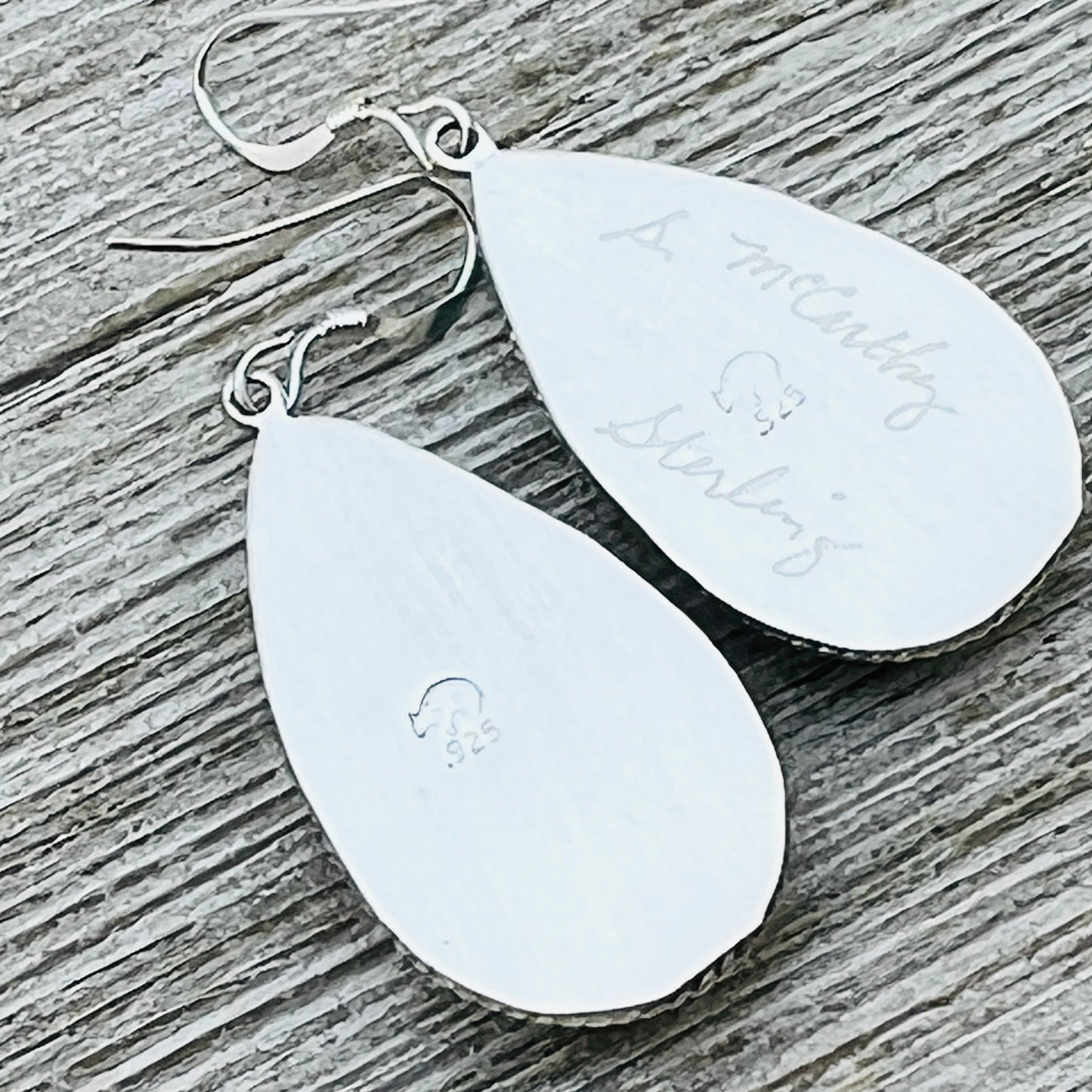 Blue turquoise teardrop earrings sterling silver Sharon McCarthy Navajo ER55