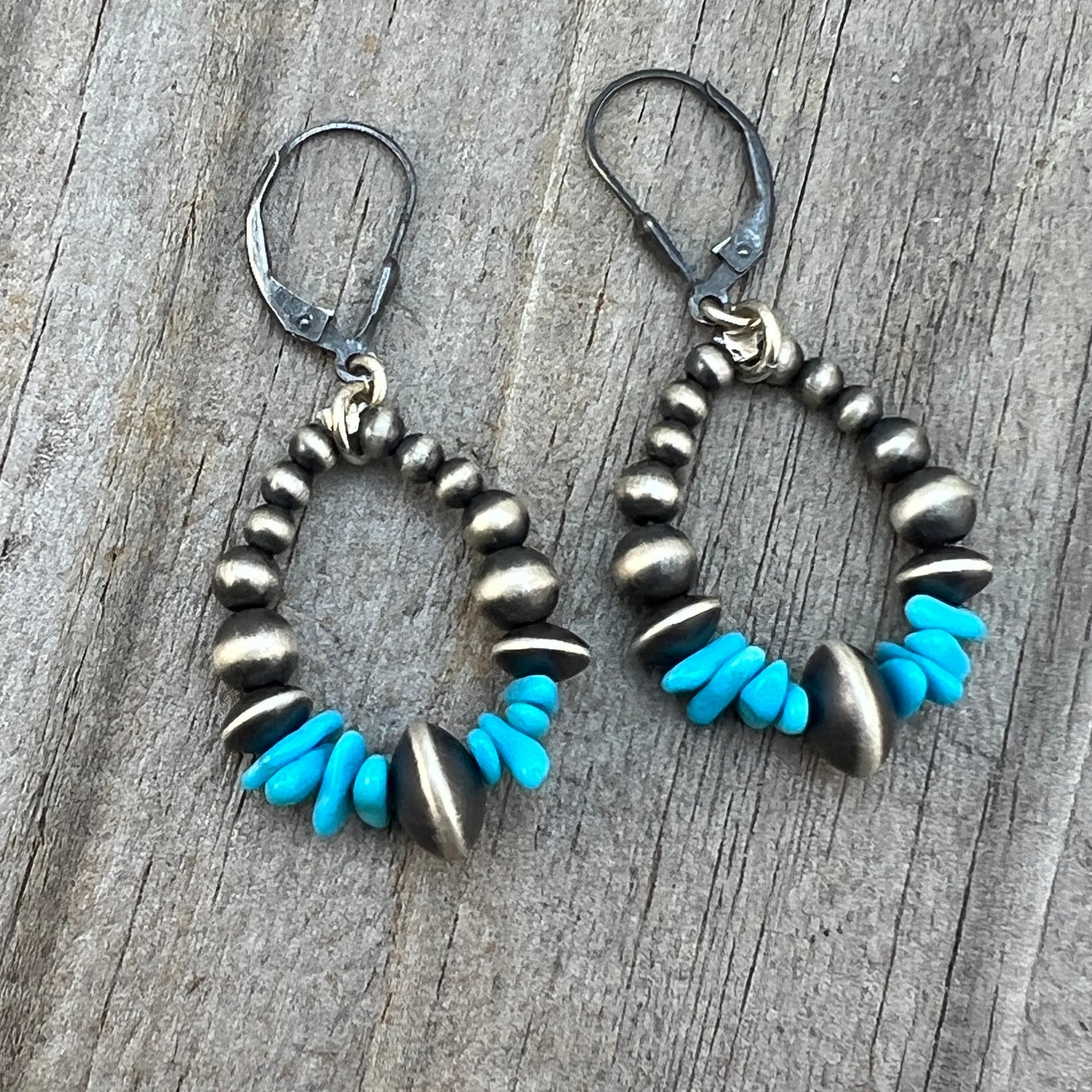 Blue Kingman Turquoise small hoop earrings Sterling silver Western pearls  803