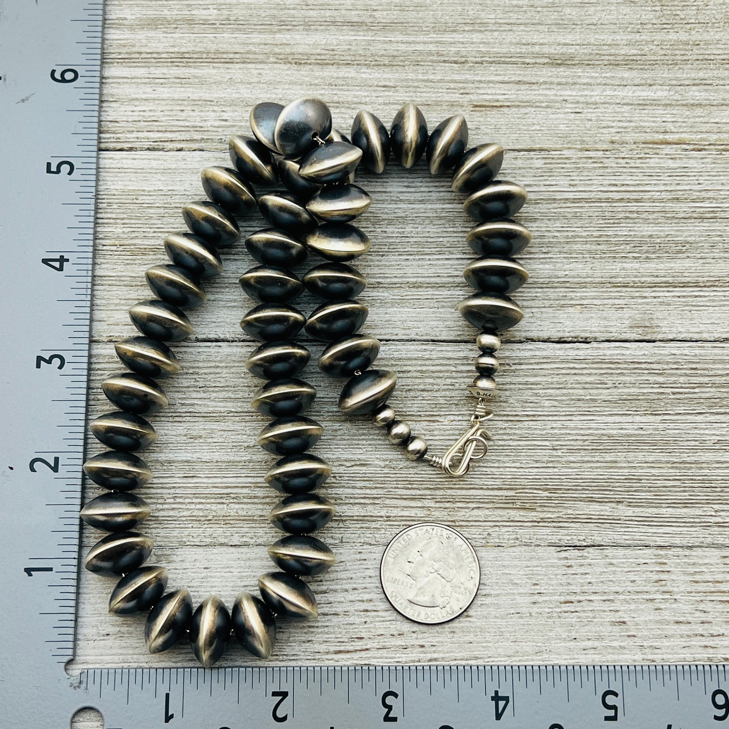 20" Sterling silver Navajo handmade 16mm large saucer bead Pearl necklace Bryannen Halwood 707