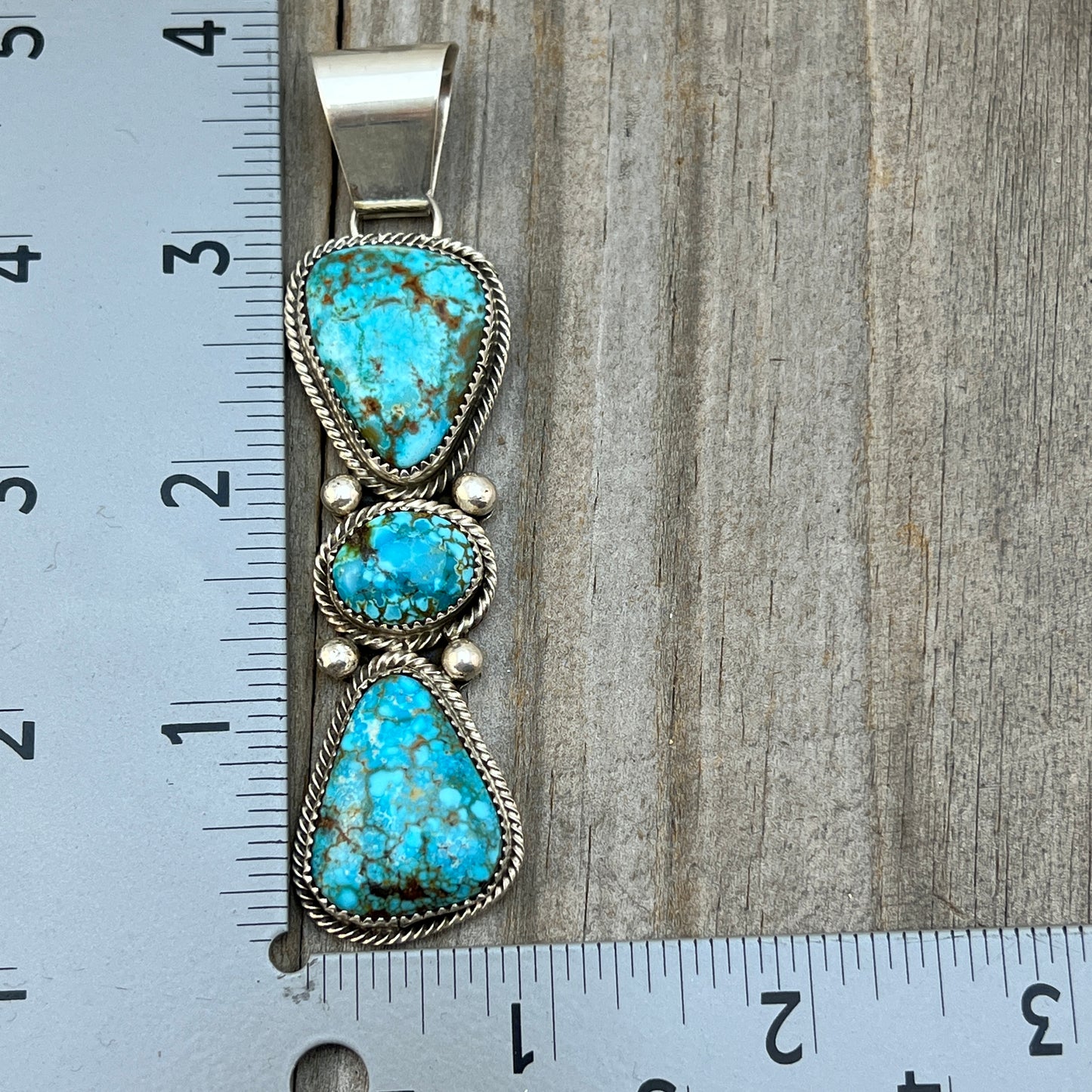 Kingman turquoise long pendant sterling silver Eunise Wilson Navajo 811