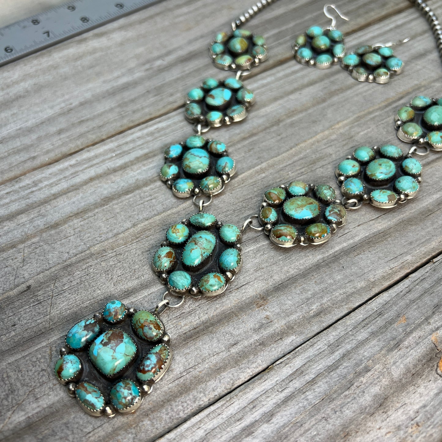 22" Lariat Kingman turquoise cluster necklace Jolene Begay Navajo handmade 732