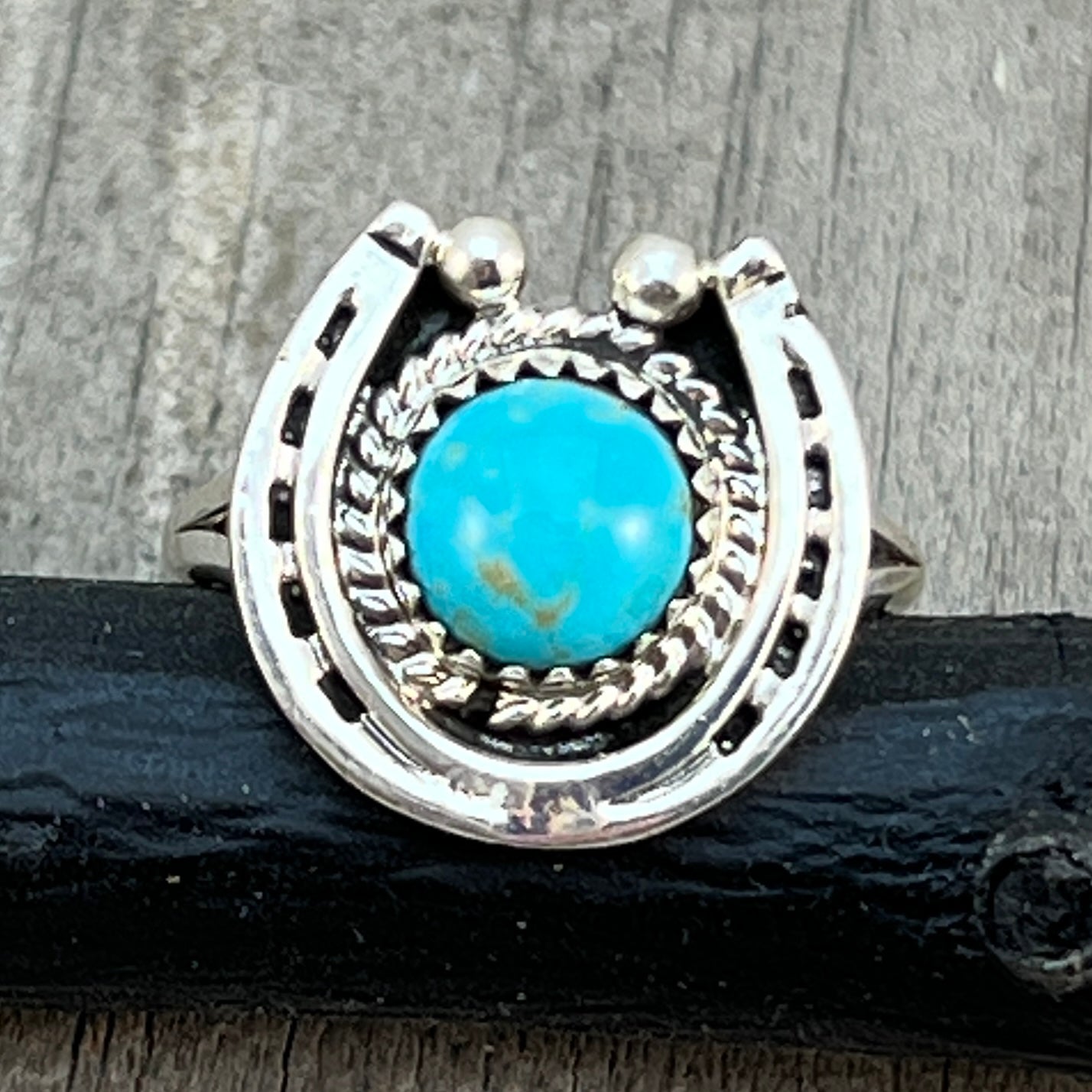 Size 9 Campitos Turquoise sterling silver horseshoe ring western equestrian jewelry Rodeo