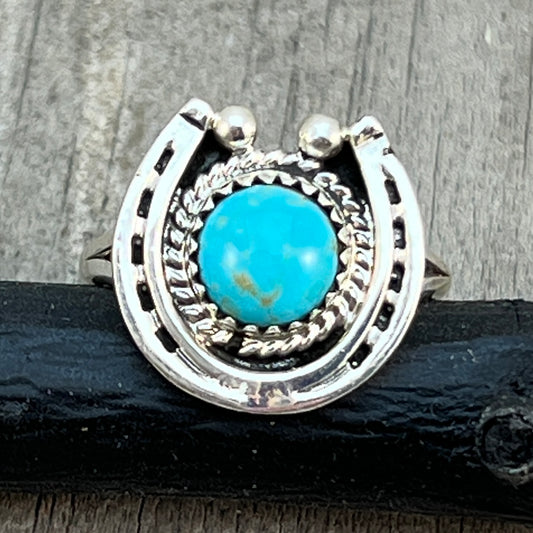 Size 9 Campitos Turquoise sterling silver horseshoe ring western equestrian jewelry Rodeo