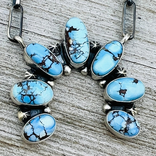Golden Hills Turquoise Naja Necklace Sterling Silver Handmade paperclip Chain Darrin Livingston