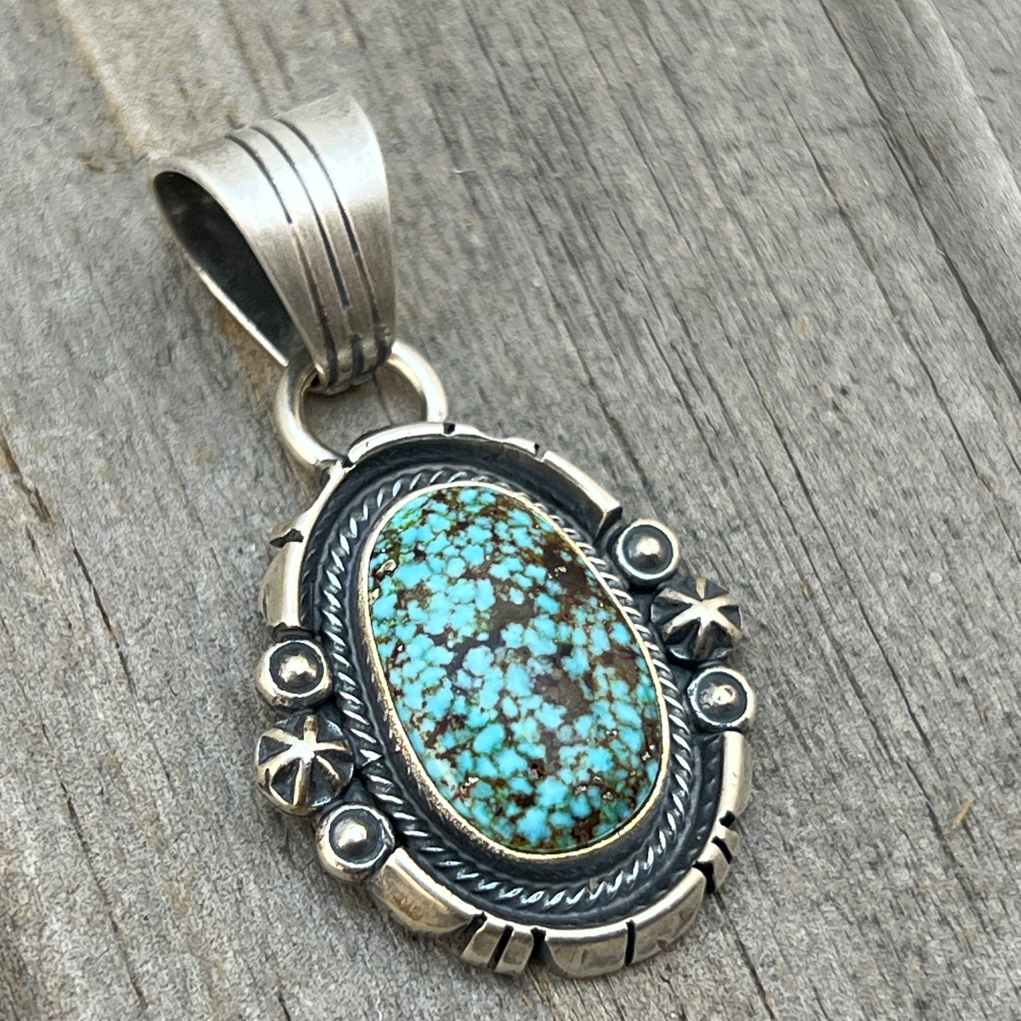 Kingman Turquoise pendant sterling silver Marita Benally Navajo 758