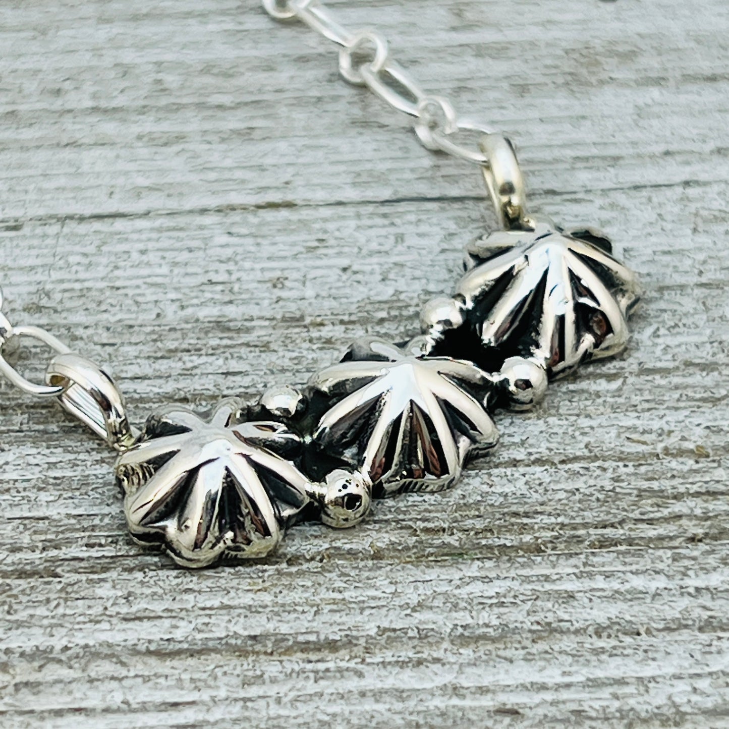 22" Sterling Silver Star shot stud Concho Navajo fluted Button necklace Arlene Lewis