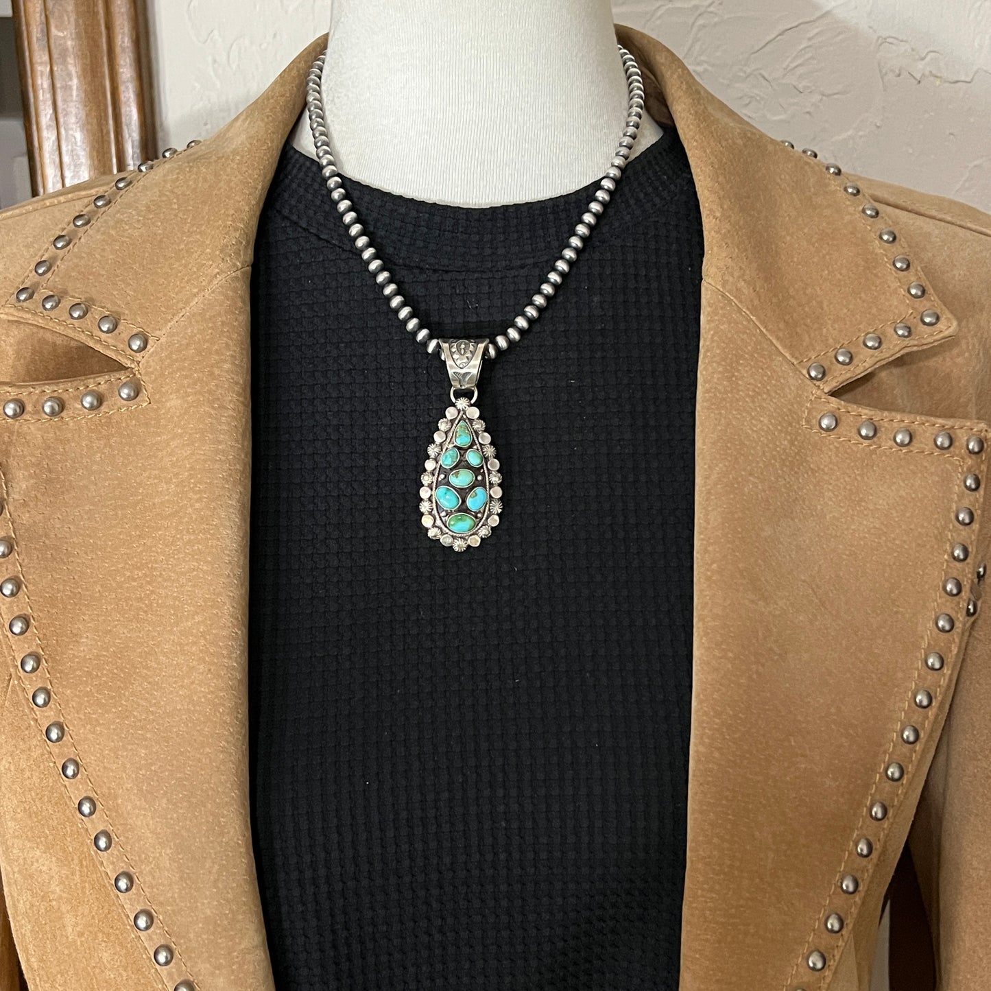 17" Necklace Sonoran Turquoise Adrienne Gordon Navajo handmade sterling silver