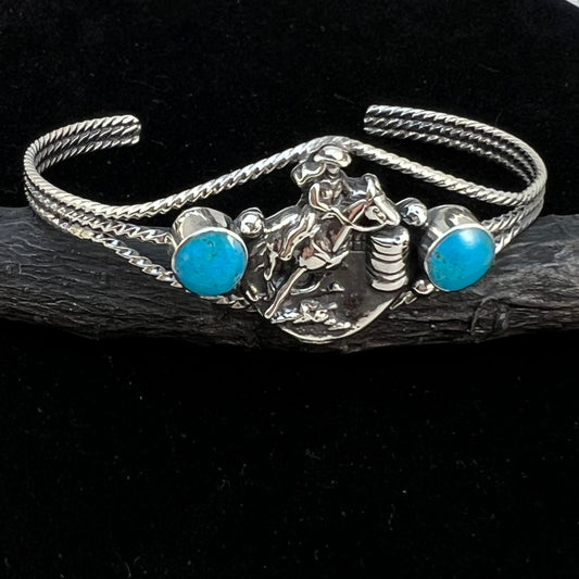 Barrel Racer Sterling silver turquoise cuff Bracelet Navajo handmade Marie Bahe 1