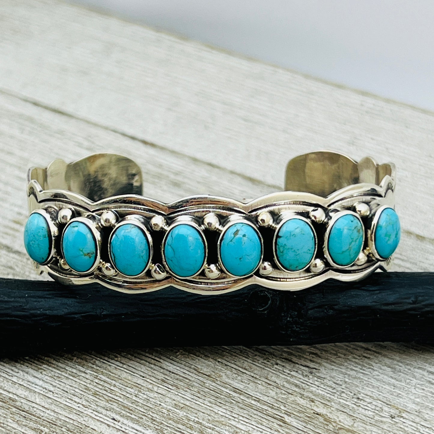6 3/4" Blue Campitos Turquoise Cuff Bracelet Sterling Silver Thomas Yazzie BR39