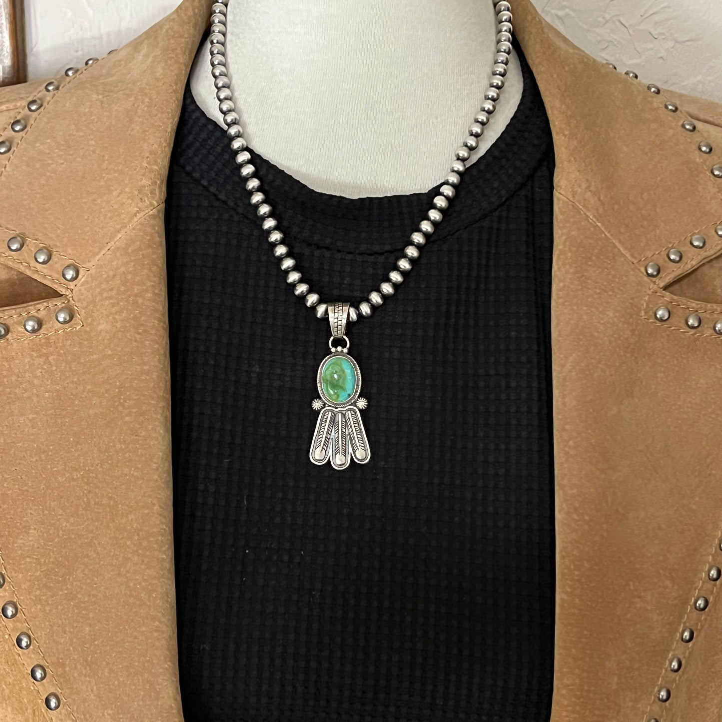 18" Sonoran Turquoise necklace sterling silver 6mm bead Verley Betone Navajo 771