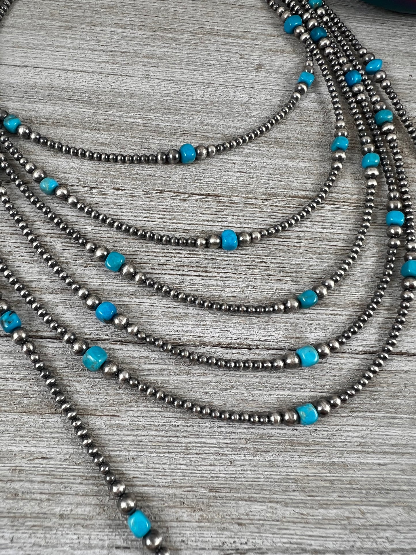 Real 925 Sterling Silver Pearls Graduated Turquoise Bead Necklace Oxidized Pearl Western Jewelry