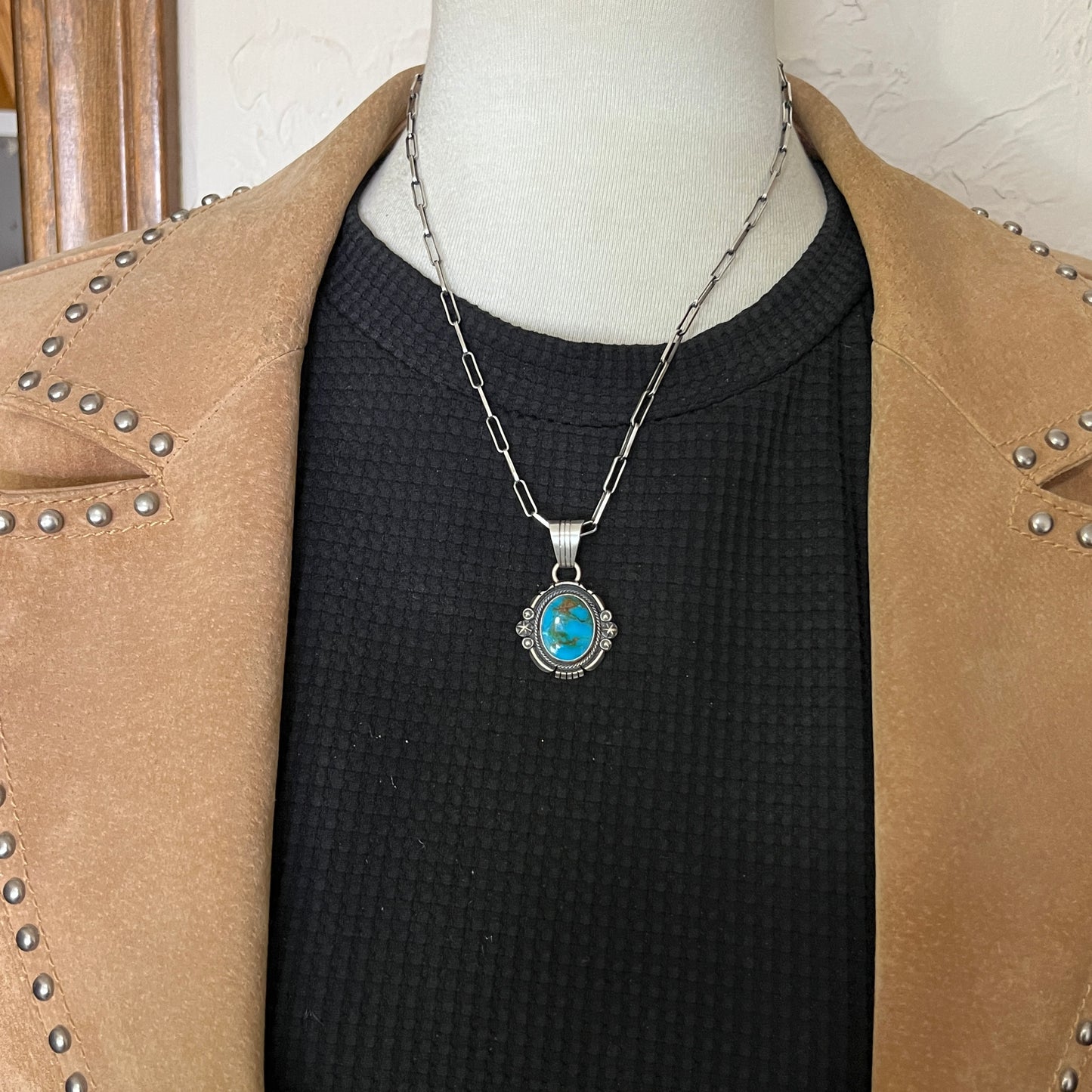 Kingman Turquoise pendant sterling silver Marita Benally Navajo 739