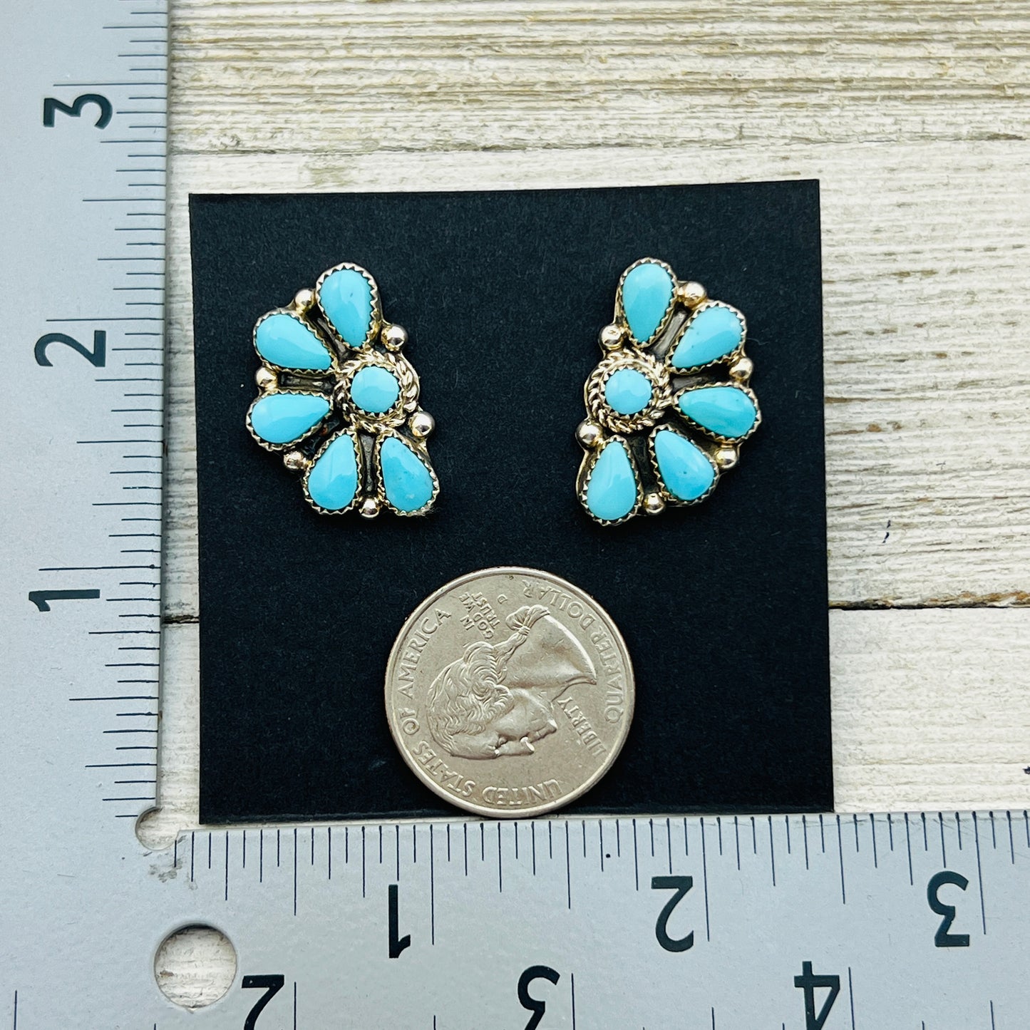 Clear Light Blue Kingman turquoise Half Cluster earrings Alicia Wilson Zuni signed 875