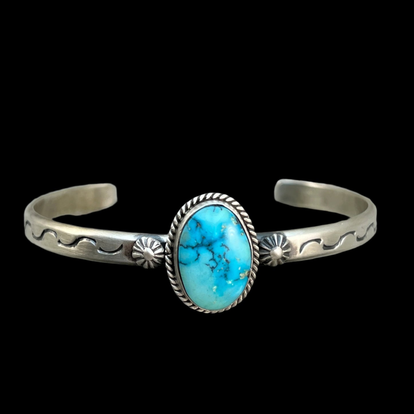 Blue Kingman Turquoise BOHO narrow Cuff bracelet Sterling Silver Samuel Yellowhair 12