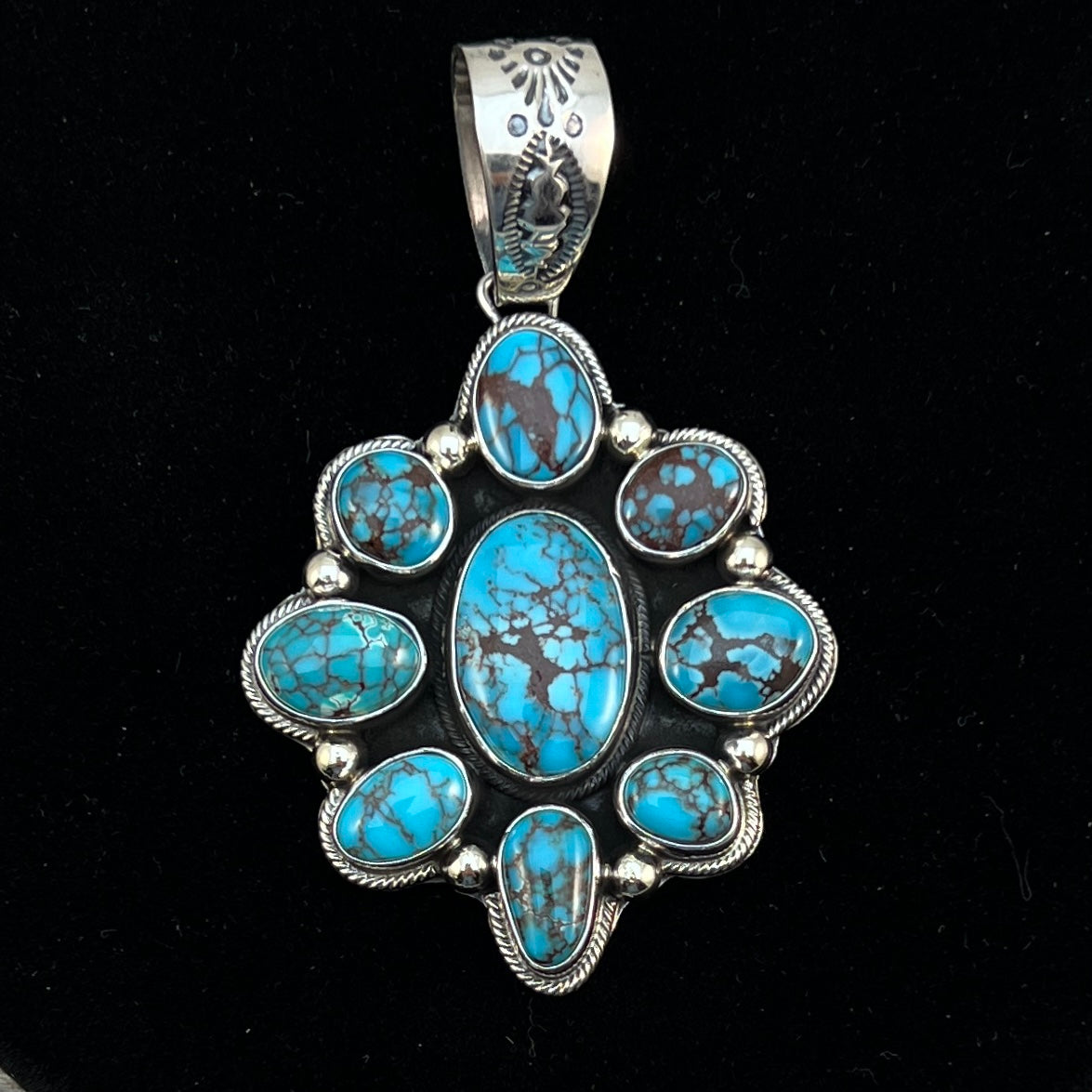 Egyptian Turquoise sterling silver Cluster pendant 1 Navajo Kathleen Livingston