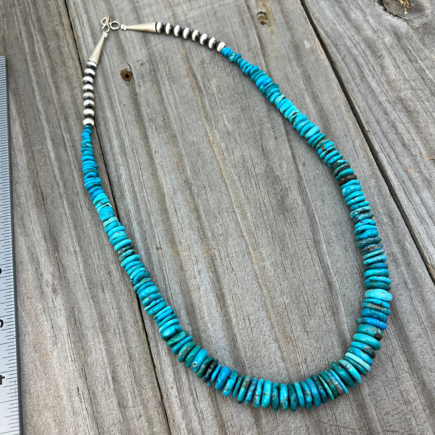 22" blue Turquoise graduated rondelle bead necklace choker Doreen Jake Navajo 782