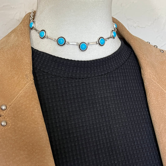 Blue Campitos turquoise Choker Earrings set Sterling Silver Navajo Martin Perry 655