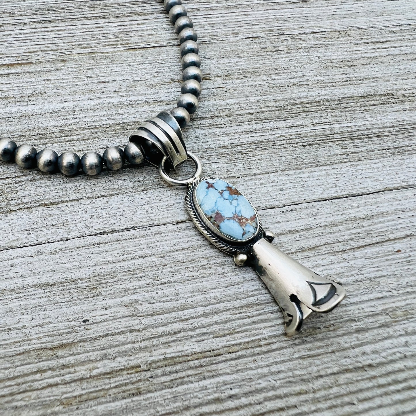 16" Golden Hills Turquoise Squash Blossom Necklace Sharon McCarthy Sterling silver NK4
