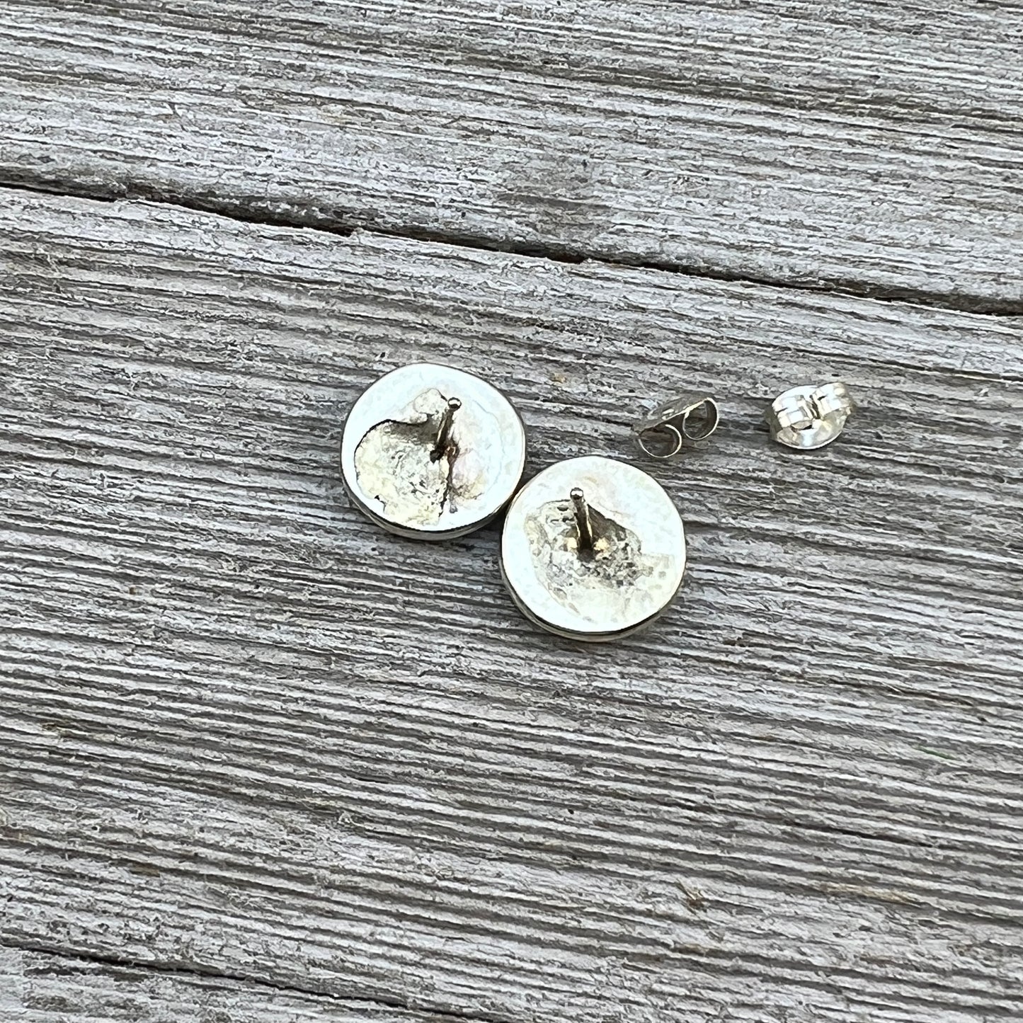 Zuni inlay turquoise fish scale small round stud earrings sterling silver Orena Leekya 1