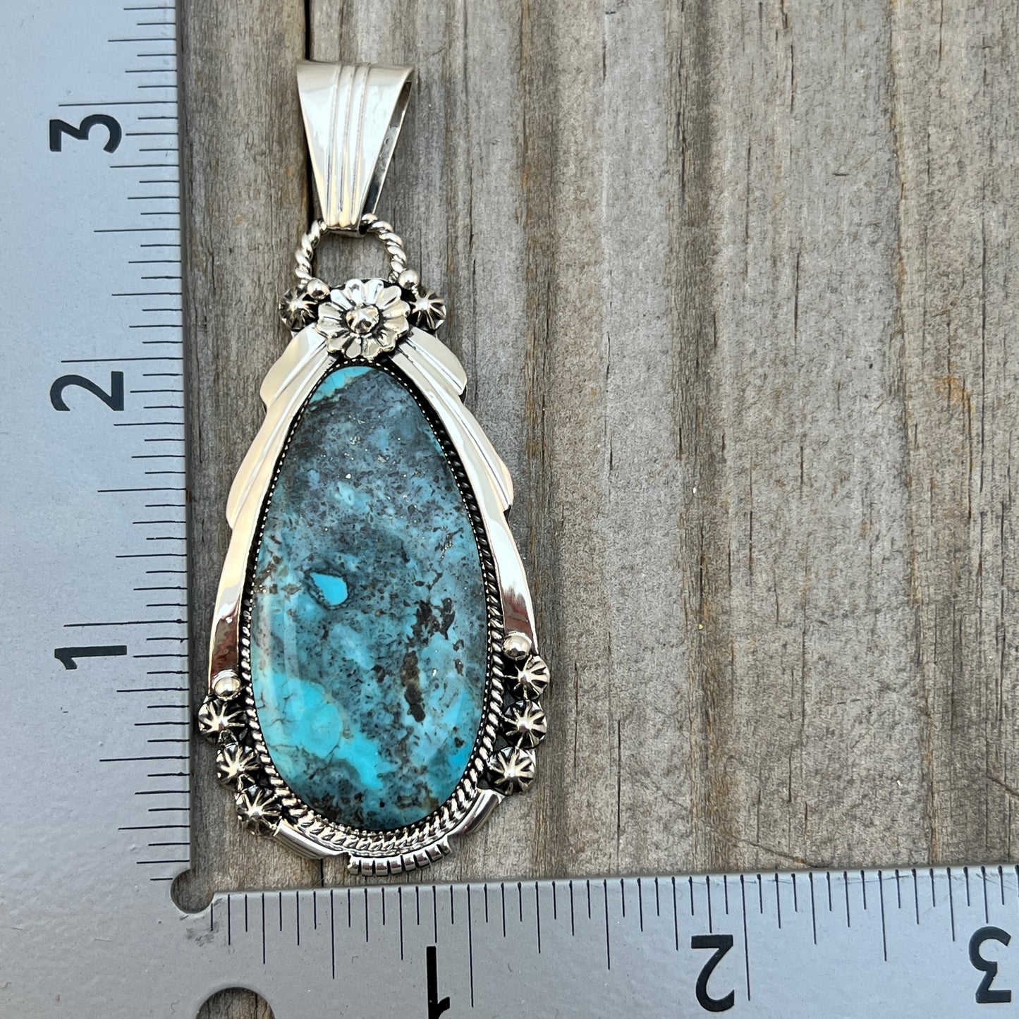 Blue Smokey Kingman Turquoise pendant sterling silver Rose Lee Navajo 787