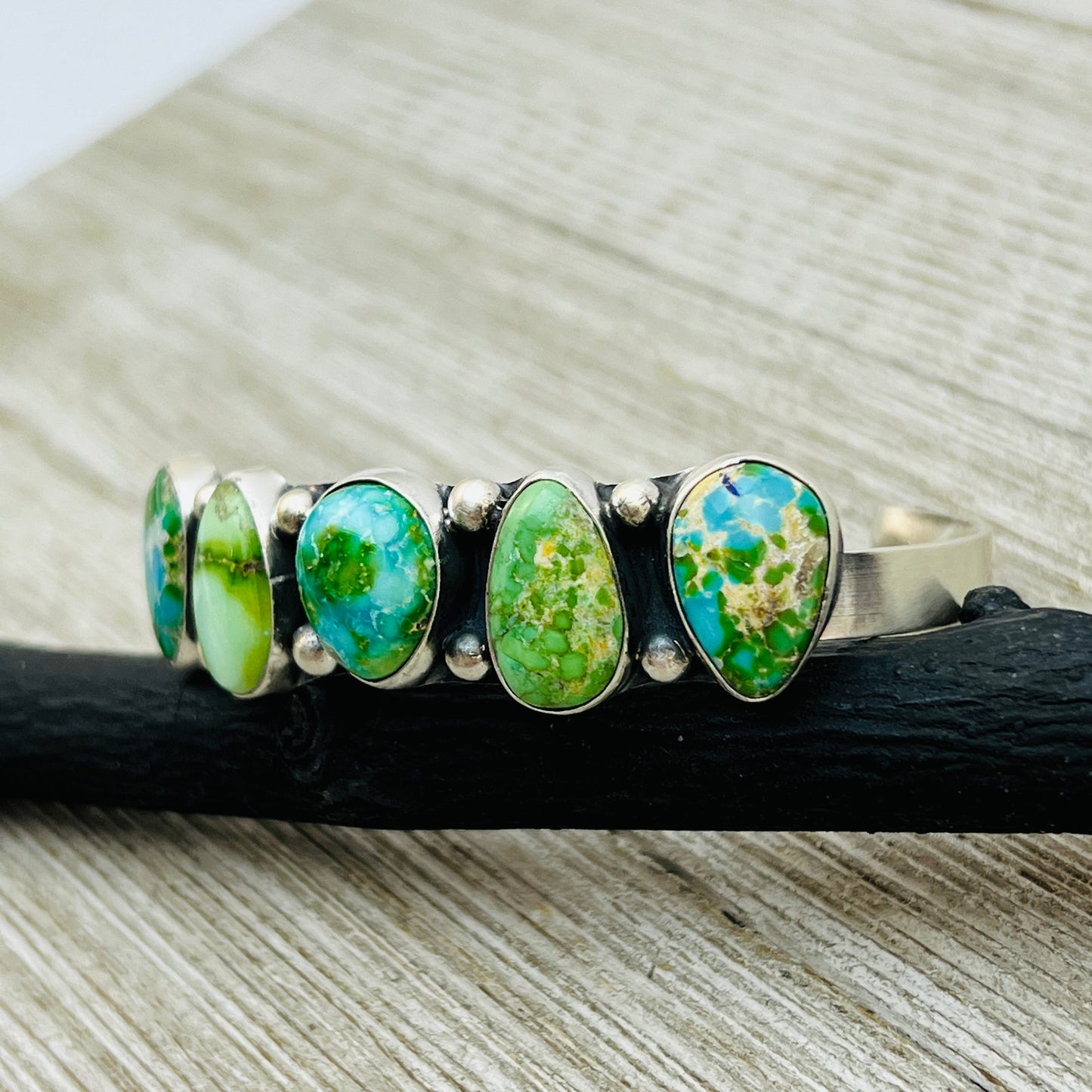 6 1/8" Sonoran polychrome Turquoise cuff bracelet sterling silver Darrell Morgan BR27