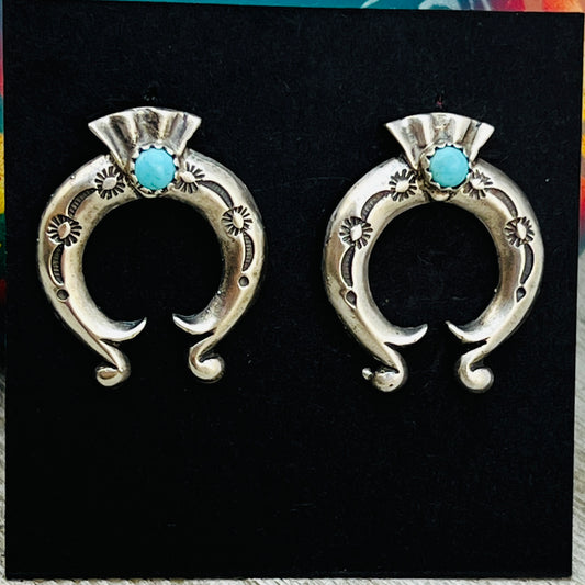 1" Turquoise Naja post earrings sterling silver Adrienne Gordon Navajo ER63