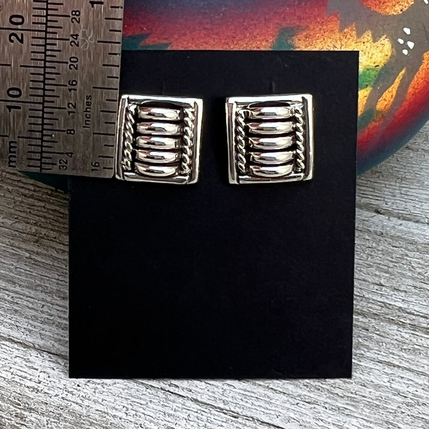 Modern Small Square post Stud Earrings Handmade by Navajo artist Thomas Tom Charley