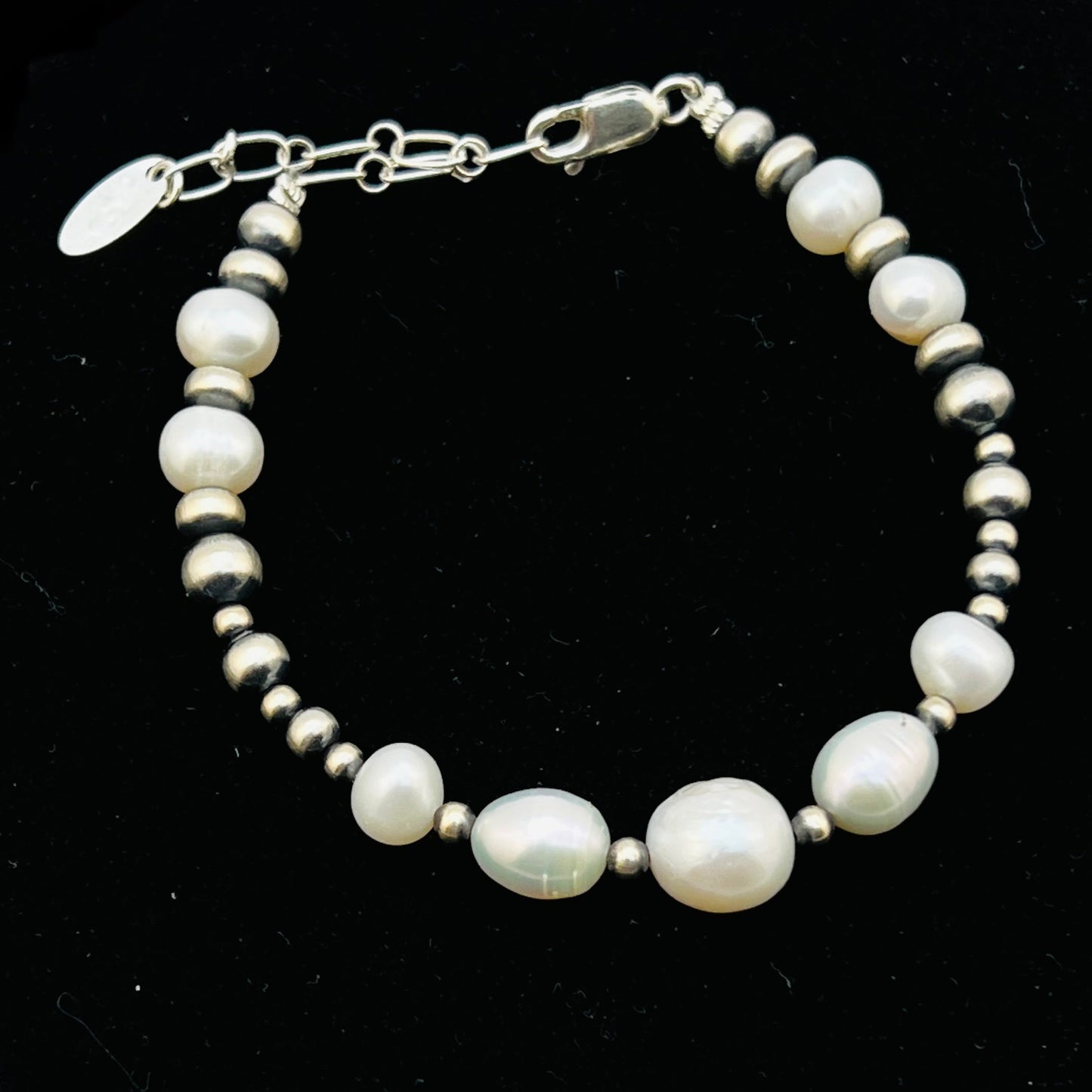 Adjustable 7" - 9" bracelet, Real Sterling Silver, Freshwater pearls, Western Boho Pearl,