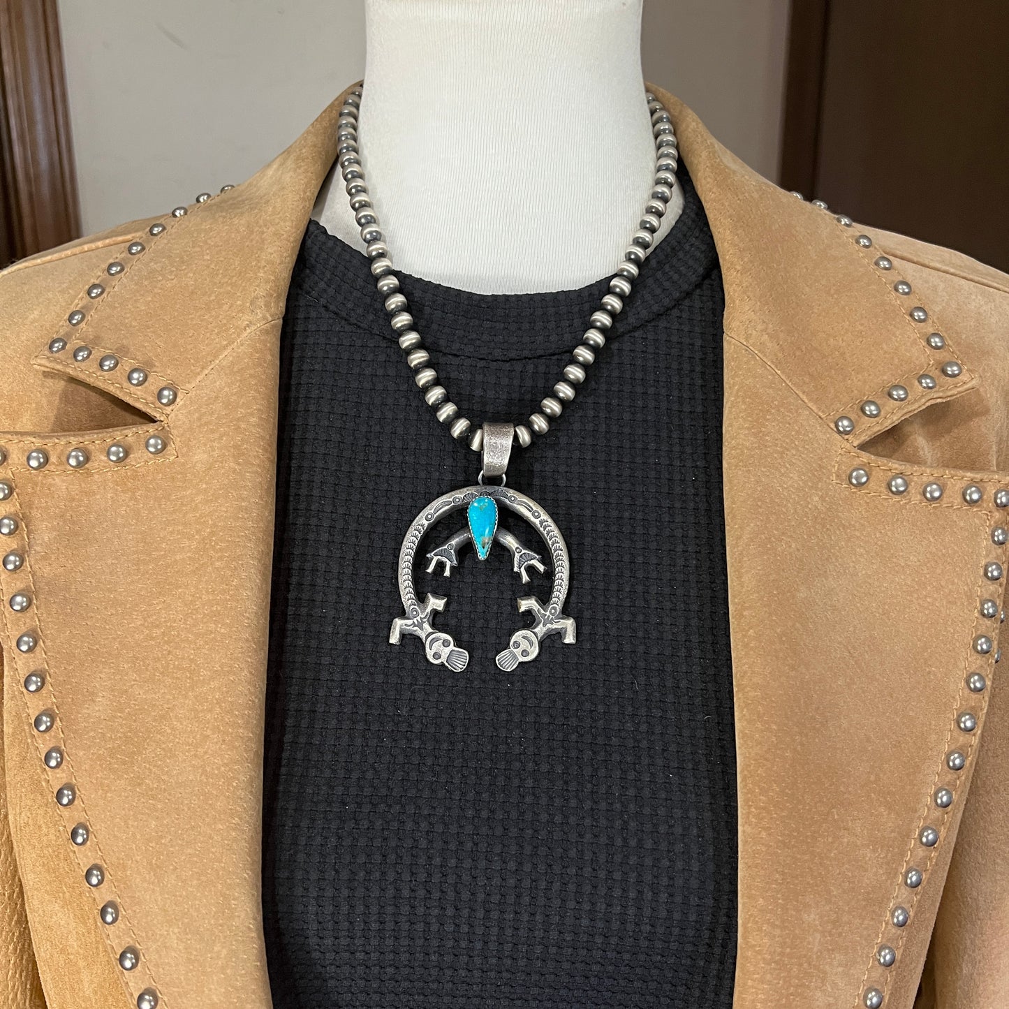 Tufa Cast Naja pendant sterling silver turquoise Navajo Eva and Linberg Billah