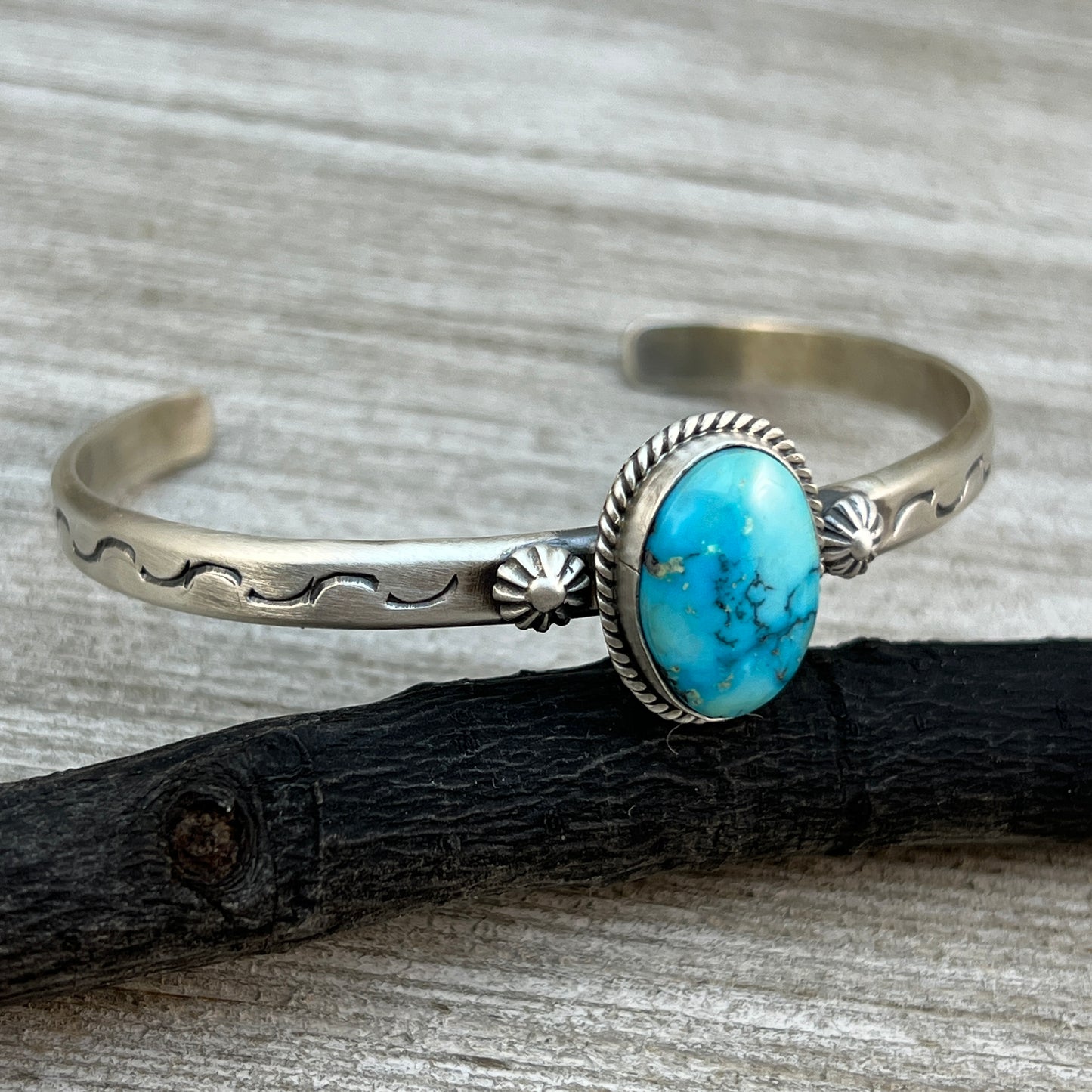 Blue Kingman Turquoise BOHO narrow Cuff bracelet Sterling Silver Samuel Yellowhair 12
