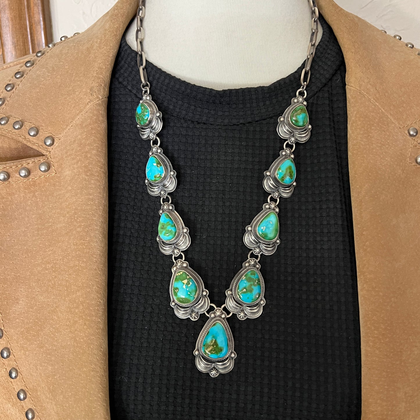 High quality Sonoran Polychrome Turquoise 24" necklace earrings set Randy Boyd 686