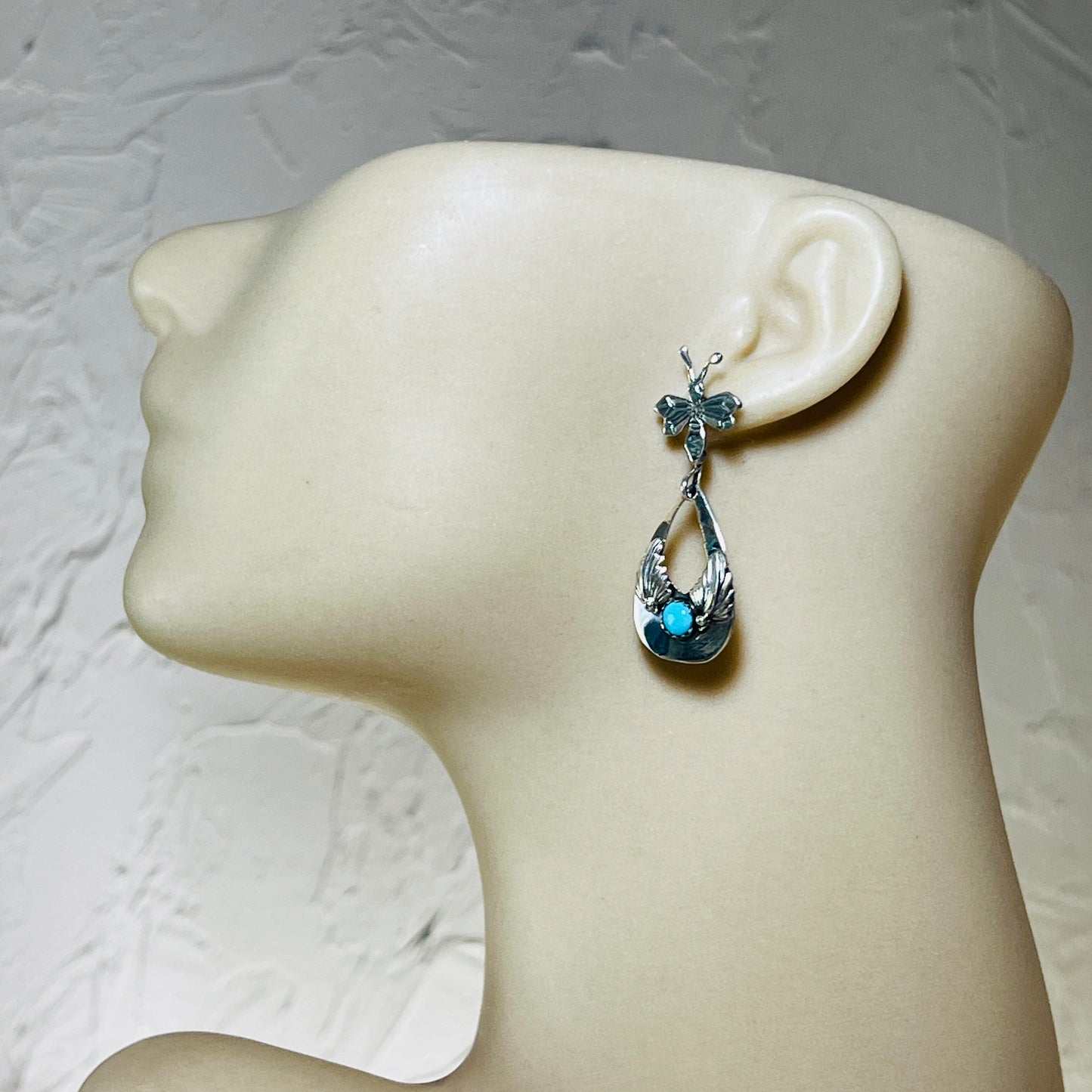 Turquoise Door knocker style modern Dragonfly earrings Sterling silver Phyllis Smith ER16
