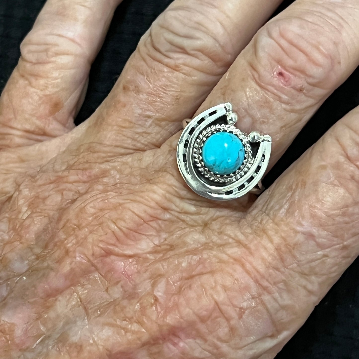 Size 8 Campitos Turquoise sterling silver horseshoe ring western equestrian jewelry Rodeo