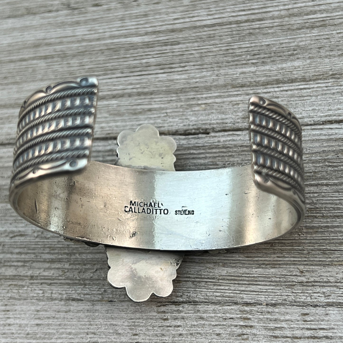 Spiderweb Kingman Turquoise Cuff Bracelet, Sterling Silver 7" Michael Calladitto