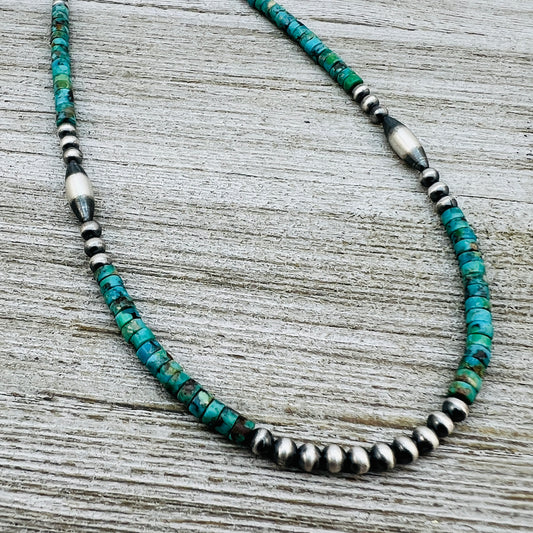 13" 14" 15" 16" 17" adjustable choker, Real Sterling Silver, oxidized, Turquoise Bead Necklace, Western Boho Pearl