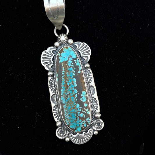 Natural #8 Turquoise sterling silver pendant Navajo Jackson Hoskie